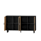 Credenza funzionale a 4 ante in rattan decorativo