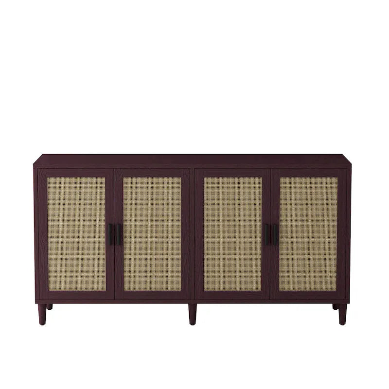 Credenza funzionale a 4 ante in rattan decorativo