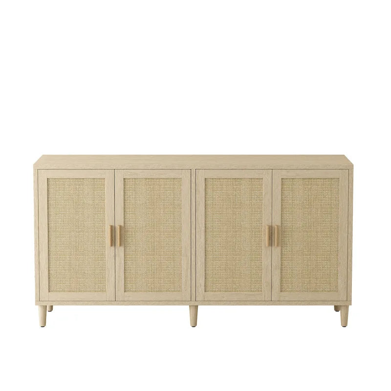 Credenza funzionale a 4 ante in rattan decorativo