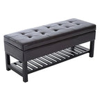 Porch & Den Westfield Brown Faux Leather Tufted Shoe Rack Ottoman Storage Bench