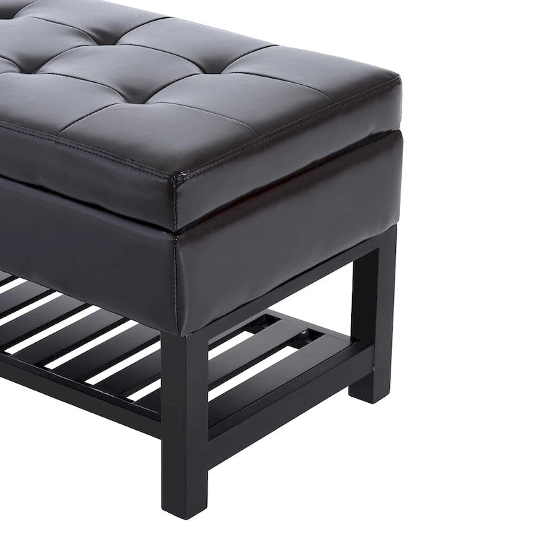 Panca Contenitore Pouf Portascarpe Westfield Marrone in Ecopelle Trapuntata Porch & Den