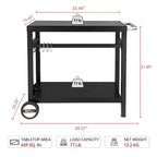 Royal Gourmet Carrello da Pranzo Mobile con Doppio Ripiano, Tavolo da Lavoro con Maniglia, Nero
