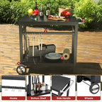 Royal Gourmet Carrello da Pranzo Mobile con Doppio Ripiano, Tavolo da Lavoro con Maniglia, Nero