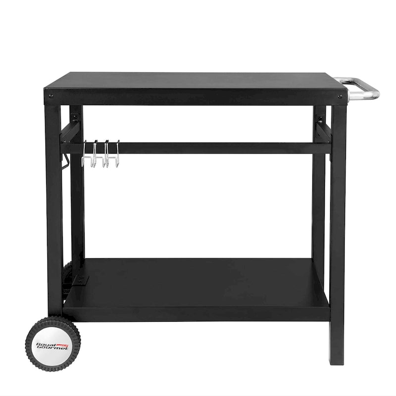 Royal Gourmet Carrello da Pranzo Mobile con Doppio Ripiano, Tavolo da Lavoro con Maniglia, Nero
