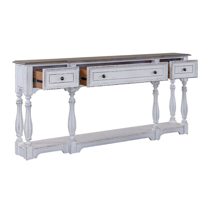 Consolle da ingresso Magnolia Manor in bianco antico e corteccia invecchiata, 182 cm