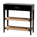 Freya Tavolo Consolle 1 Cassetto in Legno di Bayur, Stile Bohemien Moderno - Nero