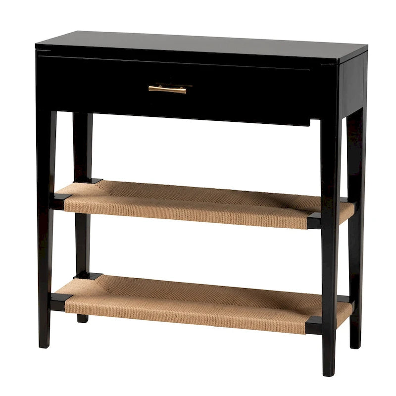 Freya Tavolo Consolle 1 Cassetto in Legno di Bayur, Stile Bohemien Moderno - Nero