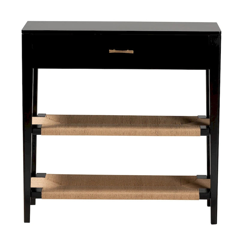 Freya Tavolo Consolle 1 Cassetto in Legno di Bayur, Stile Bohemien Moderno - Nero
