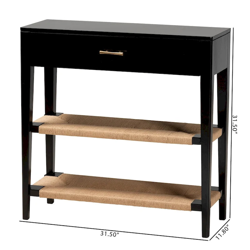 Freya Tavolo Consolle 1 Cassetto in Legno di Bayur, Stile Bohemien Moderno - Nero