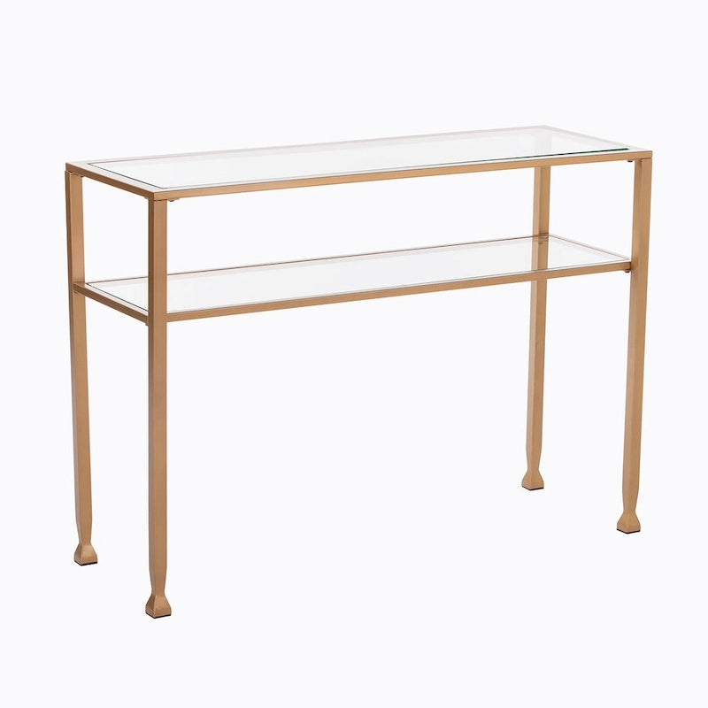 Consolle SEI Furniture con ripiano e vetro temperato, finitura in metallo oro opaco