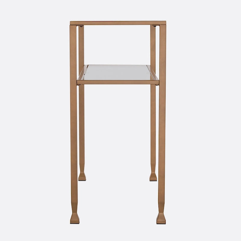 Consolle SEI Furniture con ripiano e vetro temperato, finitura in metallo oro opaco