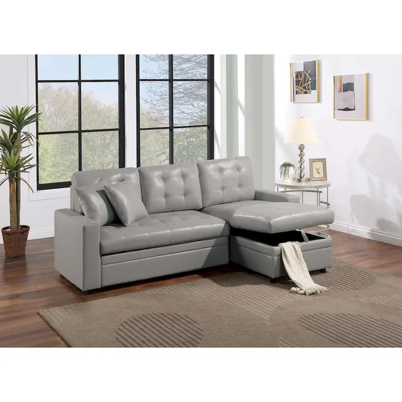 Divano letto sezionale convertibile reversibile Poundex con contenitore