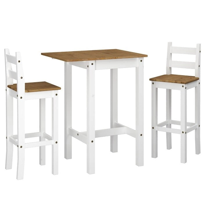Set da pranzo alto in legno con tavolo pieghevole e 2 sedie Collezione Corona