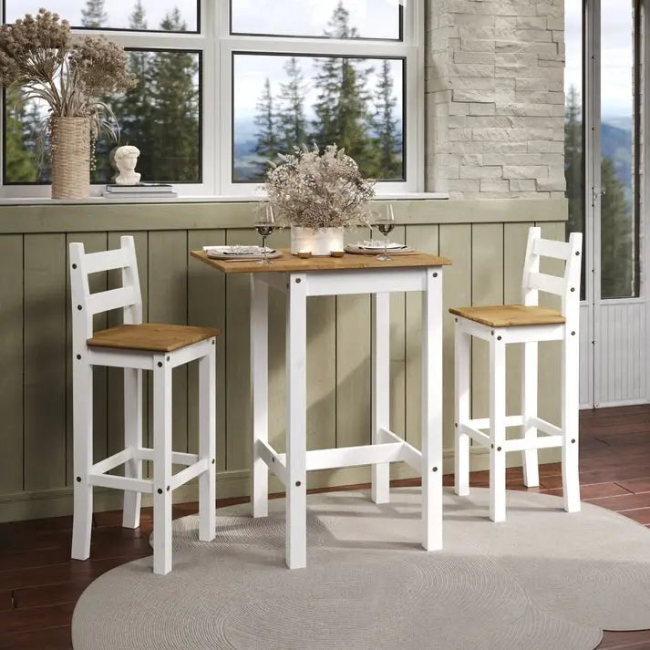 Set da pranzo alto in legno con tavolo pieghevole e 2 sedie Collezione Corona