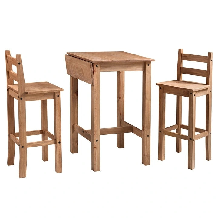 Set da pranzo alto in legno con tavolo pieghevole e 2 sedie Collezione Corona