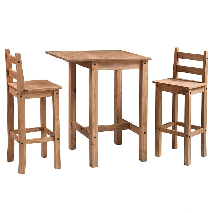 Set da pranzo alto in legno con tavolo pieghevole e 2 sedie Collezione Corona