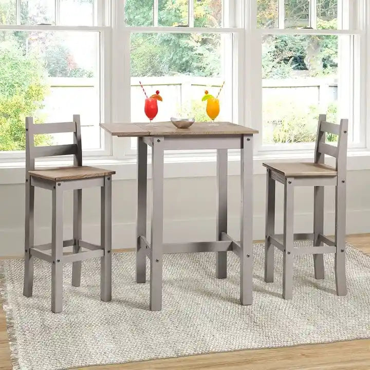Set da pranzo alto in legno con tavolo pieghevole e 2 sedie Collezione Corona