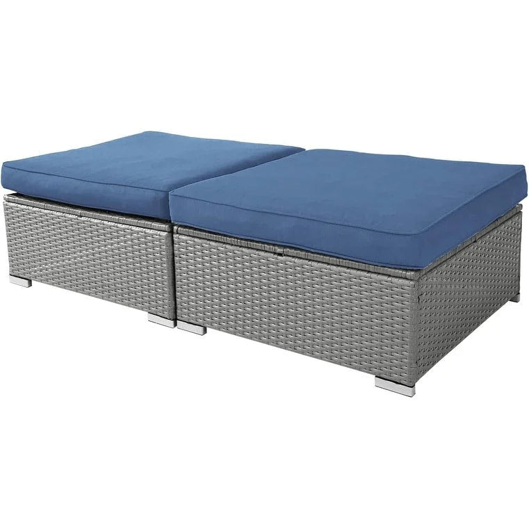 2 Pezzi Pouf Esterno da Giardino in Rattan Grigio con Cuscino