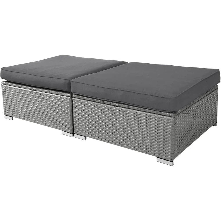 2 poufs d'extérieur en rotin gris avec coussin pour patio