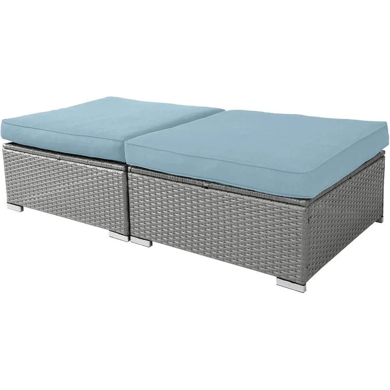2 poufs d'extérieur en rotin gris avec coussin pour patio