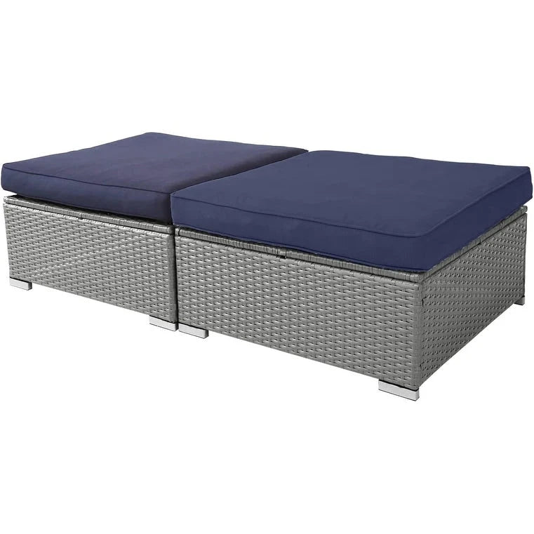 2 poufs d'extérieur en rotin gris avec coussin pour patio