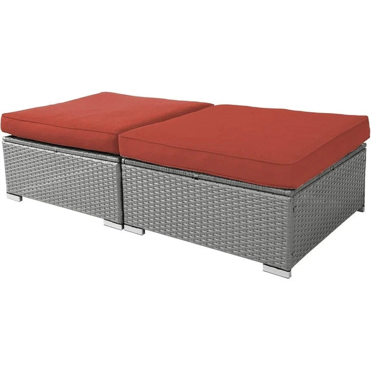 2 poufs d'extérieur en rotin gris avec coussin pour patio