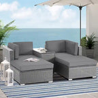 2 Pezzi Pouf Esterno da Giardino in Rattan Grigio con Cuscino
