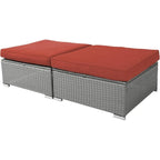 2 Pezzi Pouf Esterno da Giardino in Rattan Grigio con Cuscino