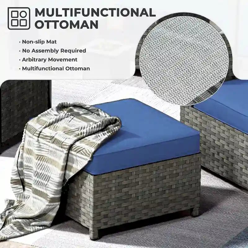 HOOOWOOO Set da 10 Pezzi di Mobili da Giardino in Vimini con Divano Sezionale da Esterno e Braciere
