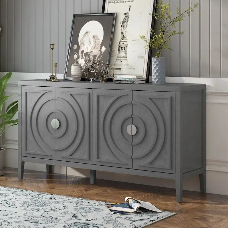 Credenza retrò con maniglia in metallo con scanalatura circolare