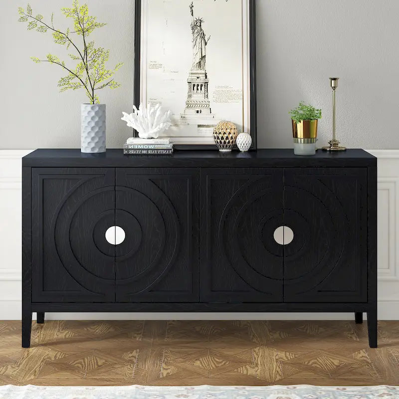 Credenza retrò con maniglia in metallo con scanalatura circolare
