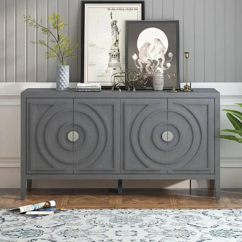 Credenza retrò con maniglia in metallo con scanalatura circolare