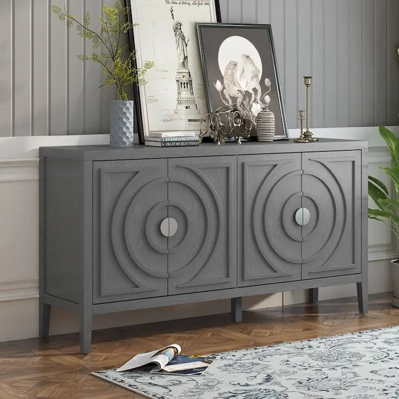 Credenza retrò con maniglia in metallo con scanalatura circolare
