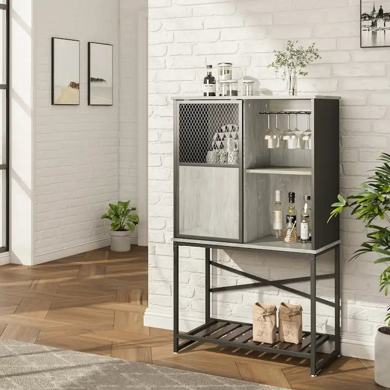 Bahut / Buffet de Rangement avec Porte Coulissante et Rangement pour Bouteilles de Vin