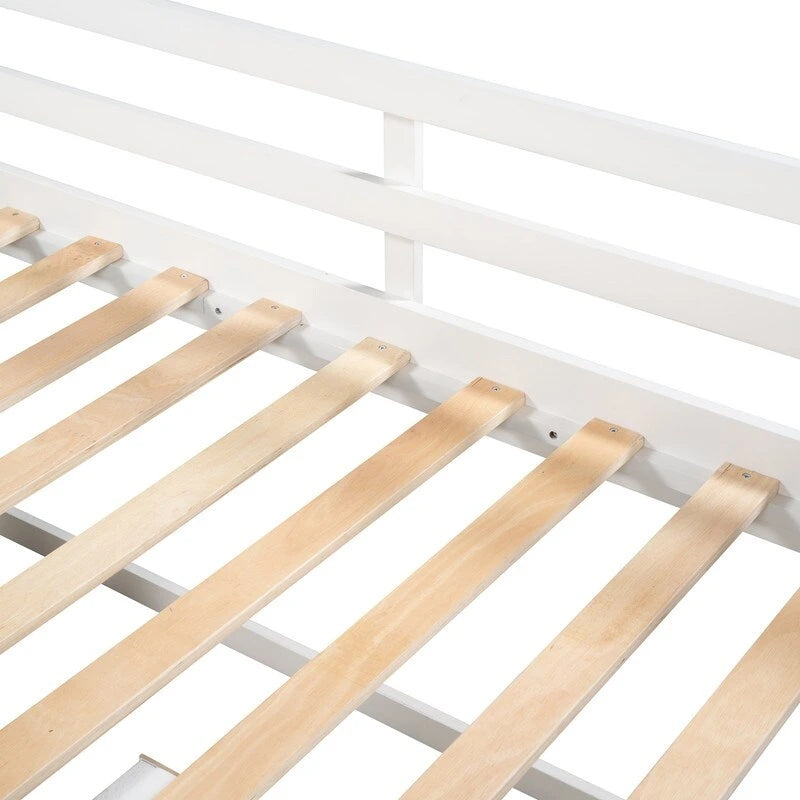 Letto a soppalco singolo con contenitore e cassetti, Struttura letto a soppalco bassa con 2 ripiani e 2 cassetti, Nessuna molla necessaria