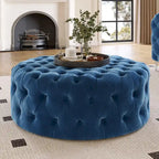 Pouf rotondo trapuntato in velluto Corvus Chesterfield con rotelle