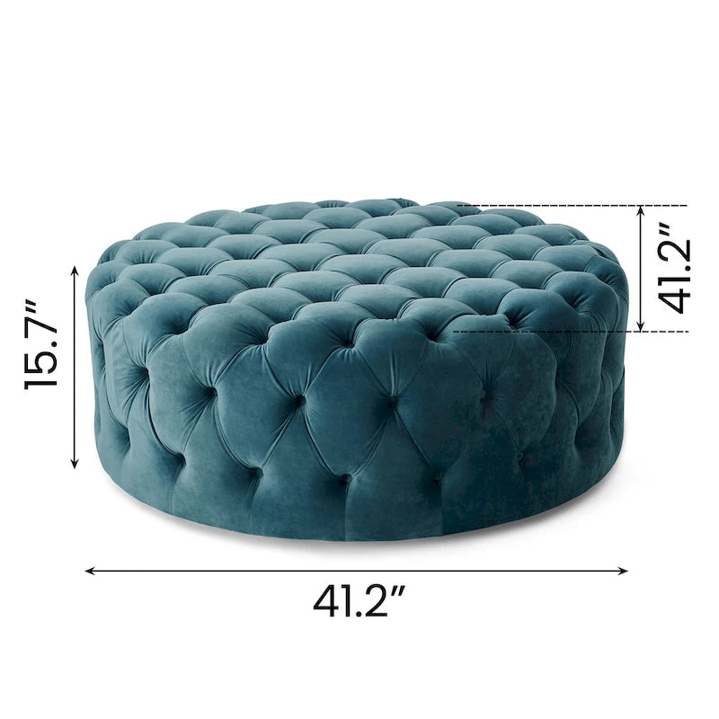 Pouf rotondo trapuntato in velluto Corvus Chesterfield con rotelle