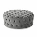 Pouf rotondo trapuntato in velluto Corvus Chesterfield con rotelle
