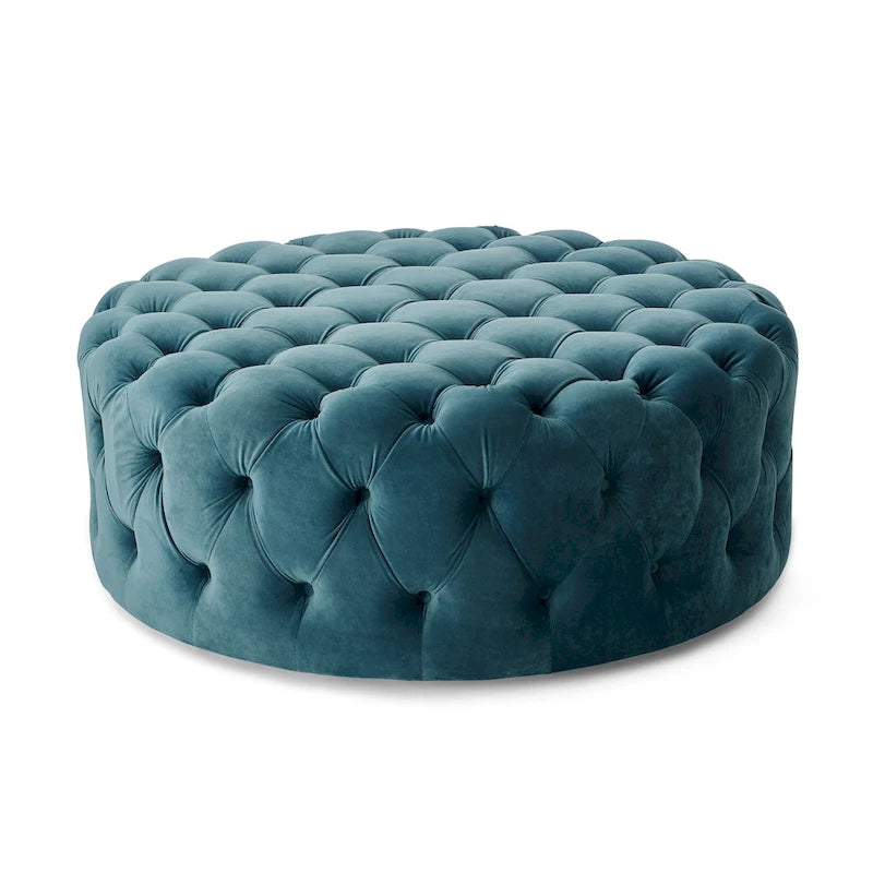 Pouf rotondo trapuntato in velluto Corvus Chesterfield con rotelle
