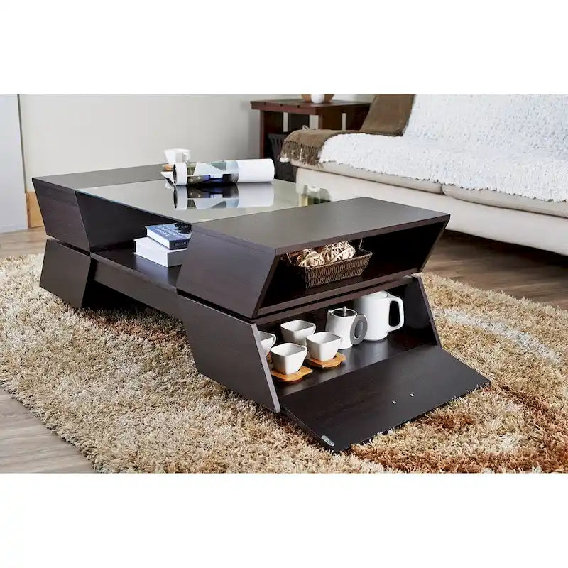 Tavolino da caffè Anjin Enzo contemporaneo con inserto in vetro da 47 pollici bicolore a 1 ripiano di Furniture of America