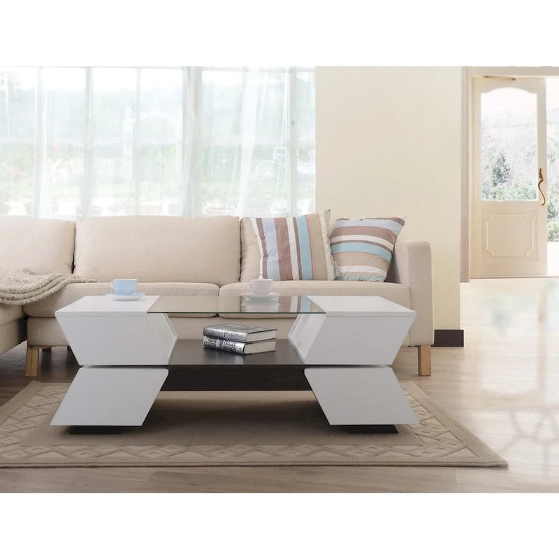 Tavolino da caffè Anjin Enzo contemporaneo con inserto in vetro da 47 pollici bicolore a 1 ripiano di Furniture of America