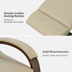 Poltrona reclinabile manuale girevole a dondolo Leopold Modern in vera pelle con braccioli in legno di HULALA HOME