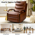 Poltrona reclinabile manuale girevole a dondolo Leopold Modern in vera pelle con braccioli in legno di HULALA HOME