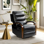 Poltrona reclinabile manuale girevole a dondolo Leopold Modern in vera pelle con braccioli in legno di HULALA HOME