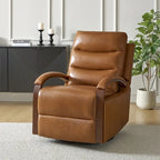 Poltrona reclinabile manuale girevole a dondolo Leopold Modern in vera pelle con braccioli in legno di HULALA HOME