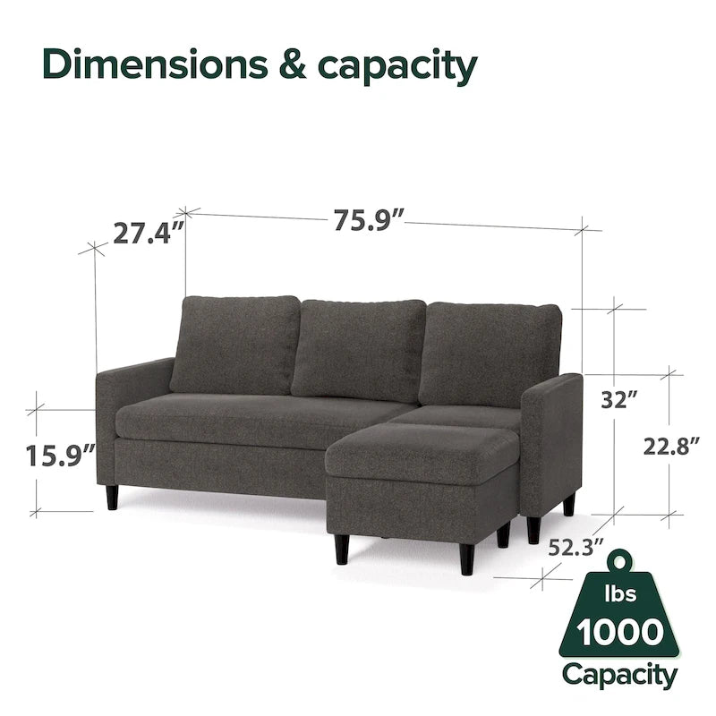 Divano sezionale convertibile Priage di ZINUS con chaise longue reversibile