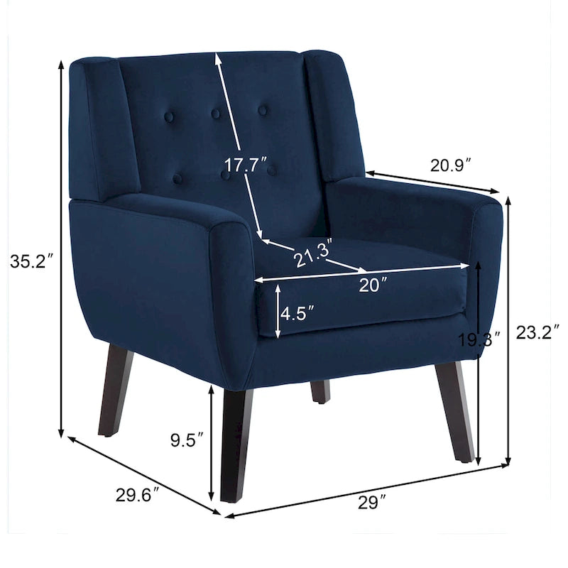 Set di 2 Poltrone Accent in Velluto per Soggiorno, Poltrona Imbottita