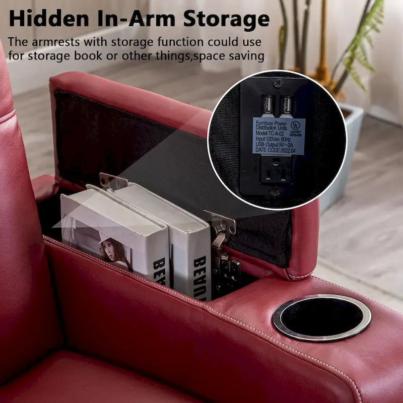 Poltrona reclinabile elettrica in pelle con porte USB e portabicchieri