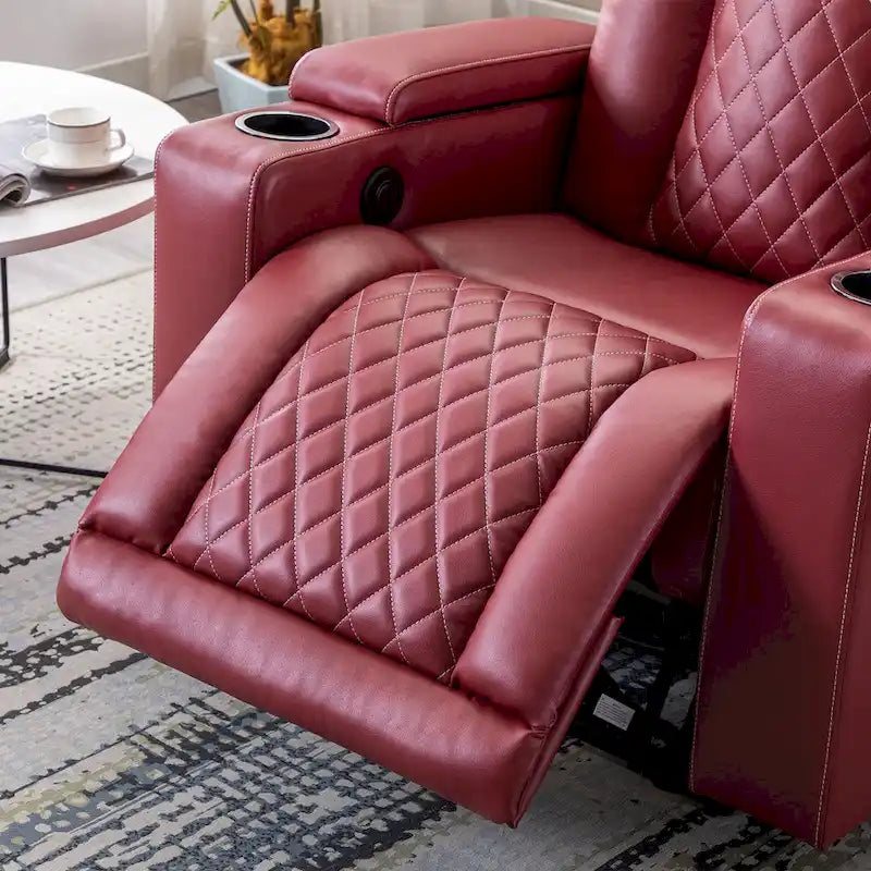 Poltrona reclinabile elettrica in pelle con porte USB e portabicchieri