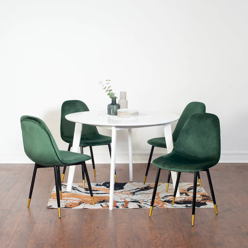 Set da pranzo contemporaneo 5 pezzi Roundhill Furniture Lassan, tavolo rotondo bianco e 4 sedie